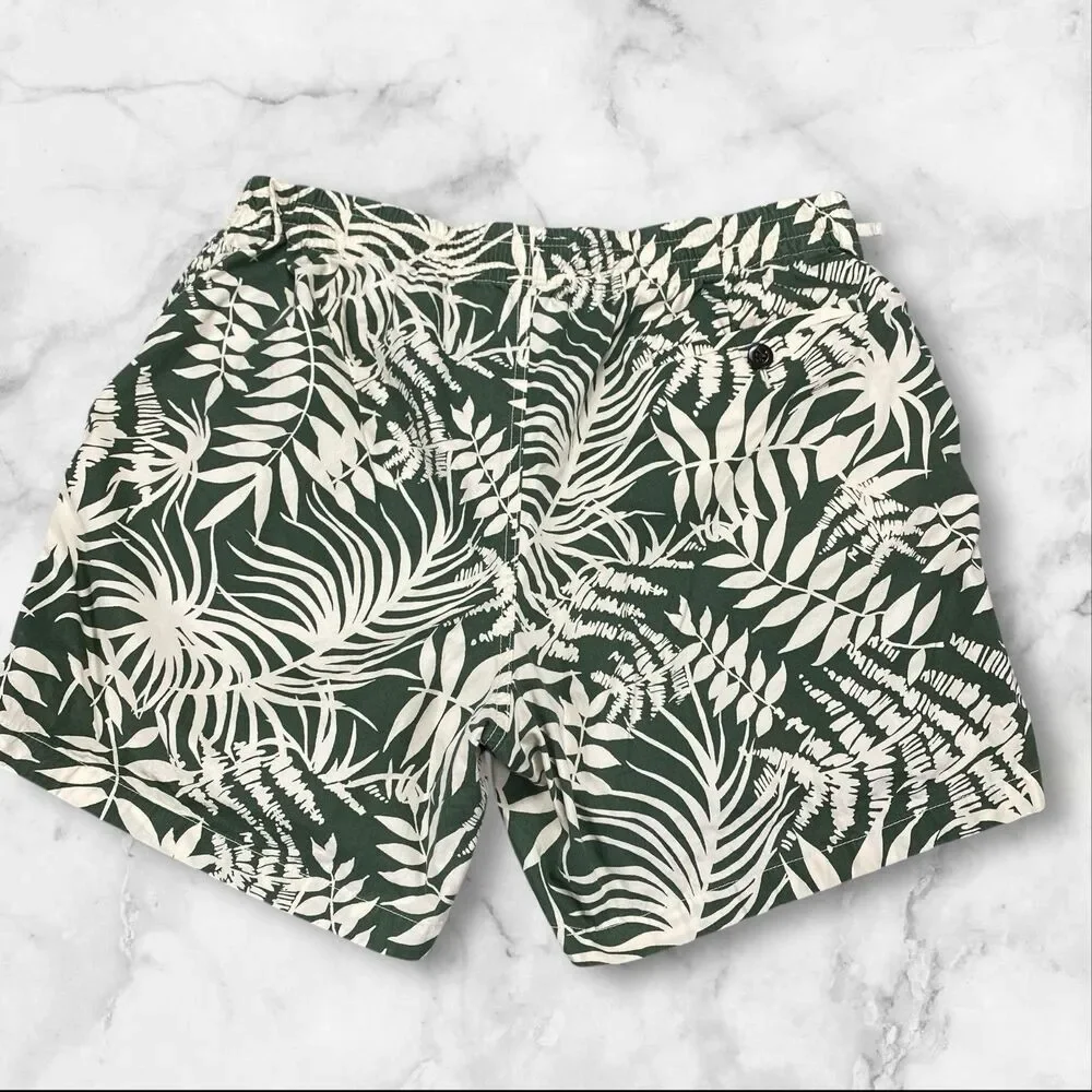 J Crew Mens Dock Beach Cotton Shorts Size X-Large‎ Green White